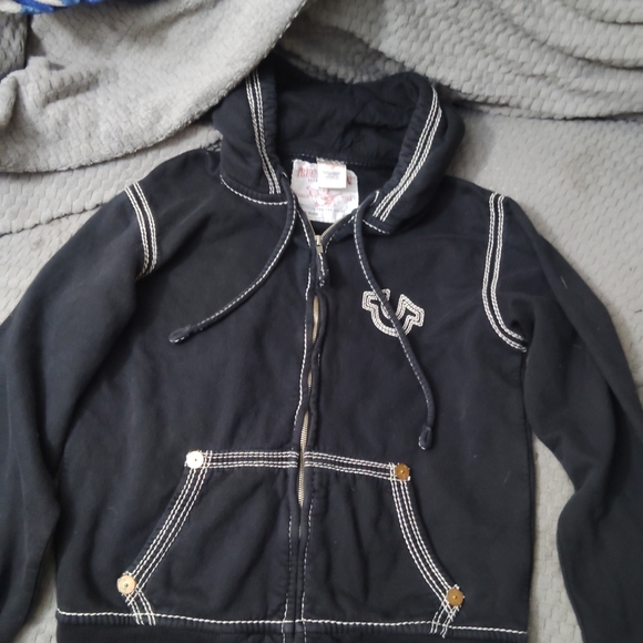 True Religion Other - Black Hoodie with White Stitching